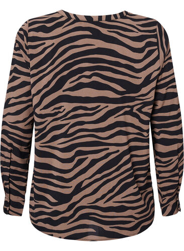 V-neck shirt with zebra print, Black/Brown Zebra, Packshot image number 1