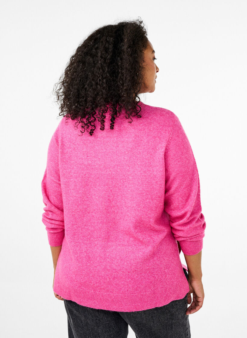 Knitted top with wool and slits, Raspberry Rose Mel., Model image number 1