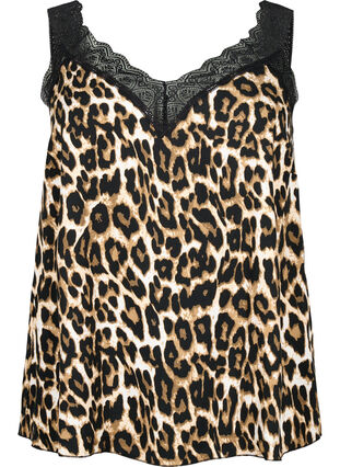 Top with lace in viscose, Leopard, Packshot image number 0