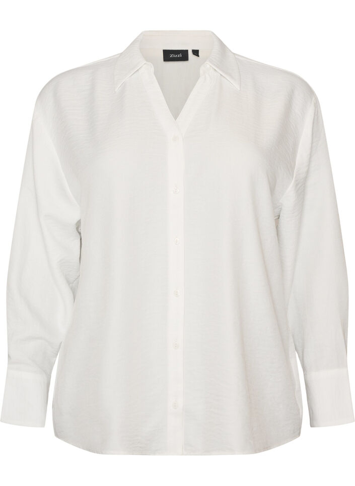 Loose shirt with V-neck, White, Packshot image number 0