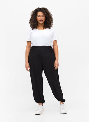 Loose-fitting trousers with smocking detail, Black, Model image number 2