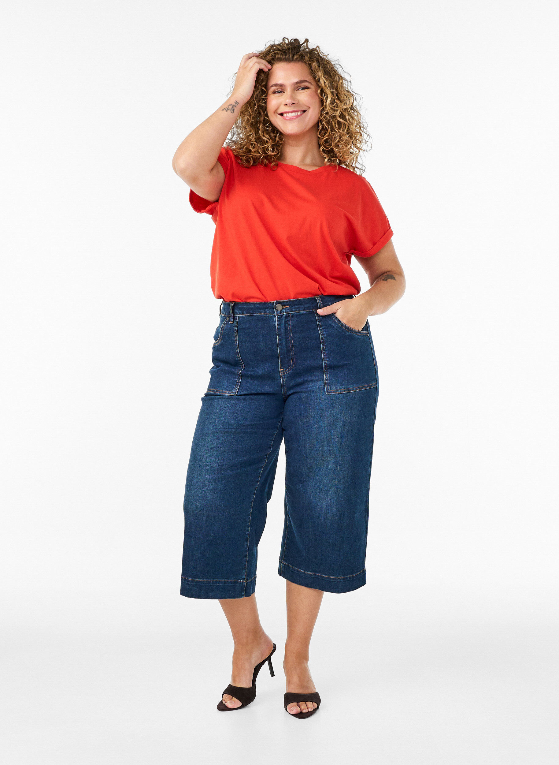 ZizzifashionShort-sleeved cotton blend T-shirt, Orange, Model image number 1
