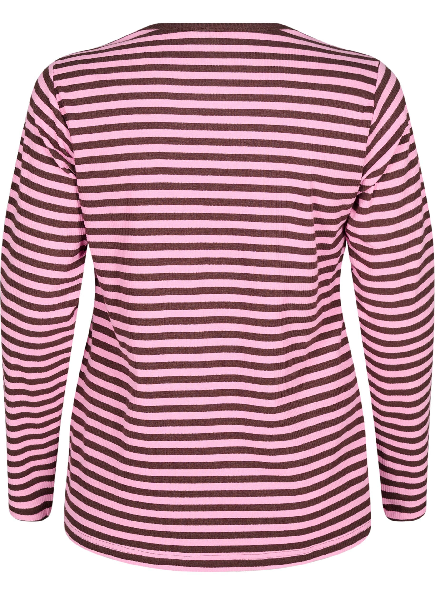 ZizzifashionStriped blouse with long sleeves, Pink, Packshot image number 1