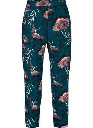 Floral viscose pyjama trousers, Deep Teal Flower, Packshot image number 1