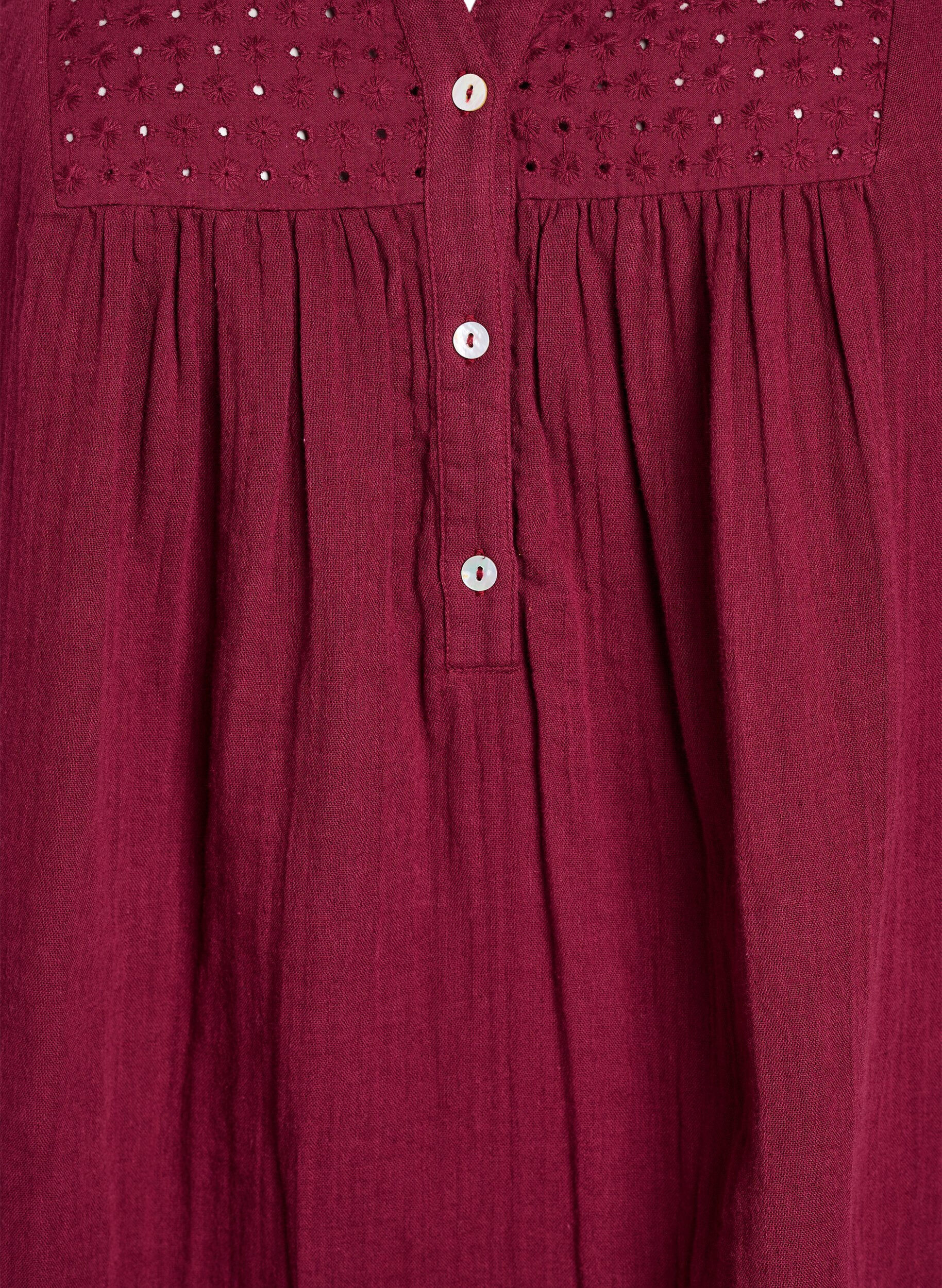 ZizzifashionCotton muslin tunic with broderie anglaise, Dark Bordeaux, Packshot image number 2