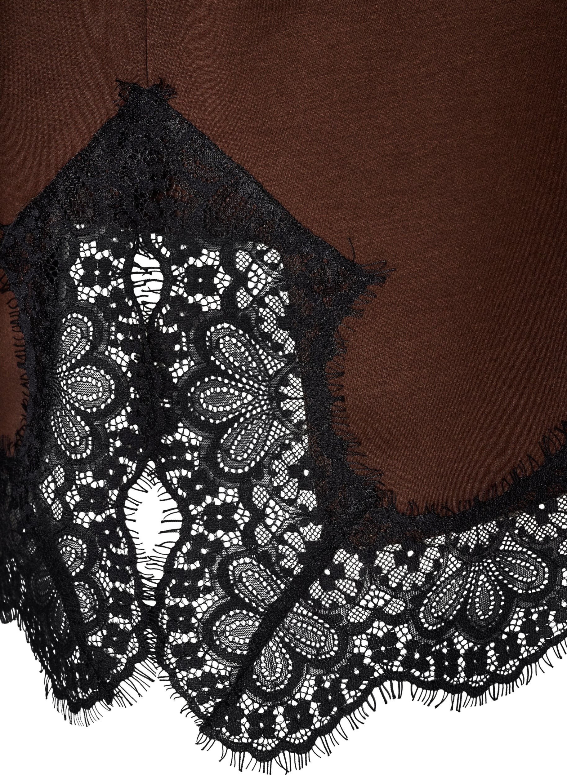 ZizzifashionJersey blouse with lace trim, Brown, Packshot image number 3