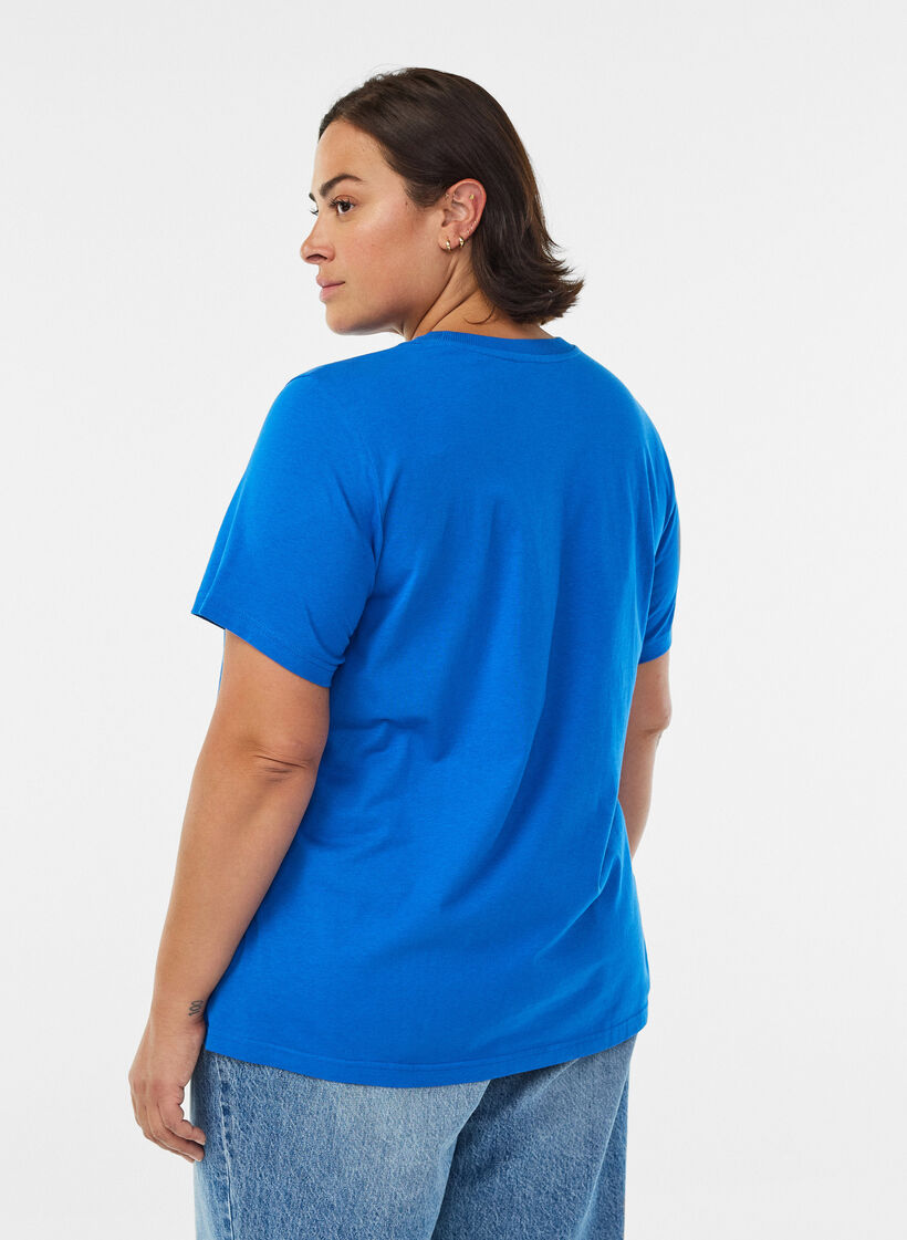 Basic cotton t-shirt with a round neck, Blue, Model image number 2