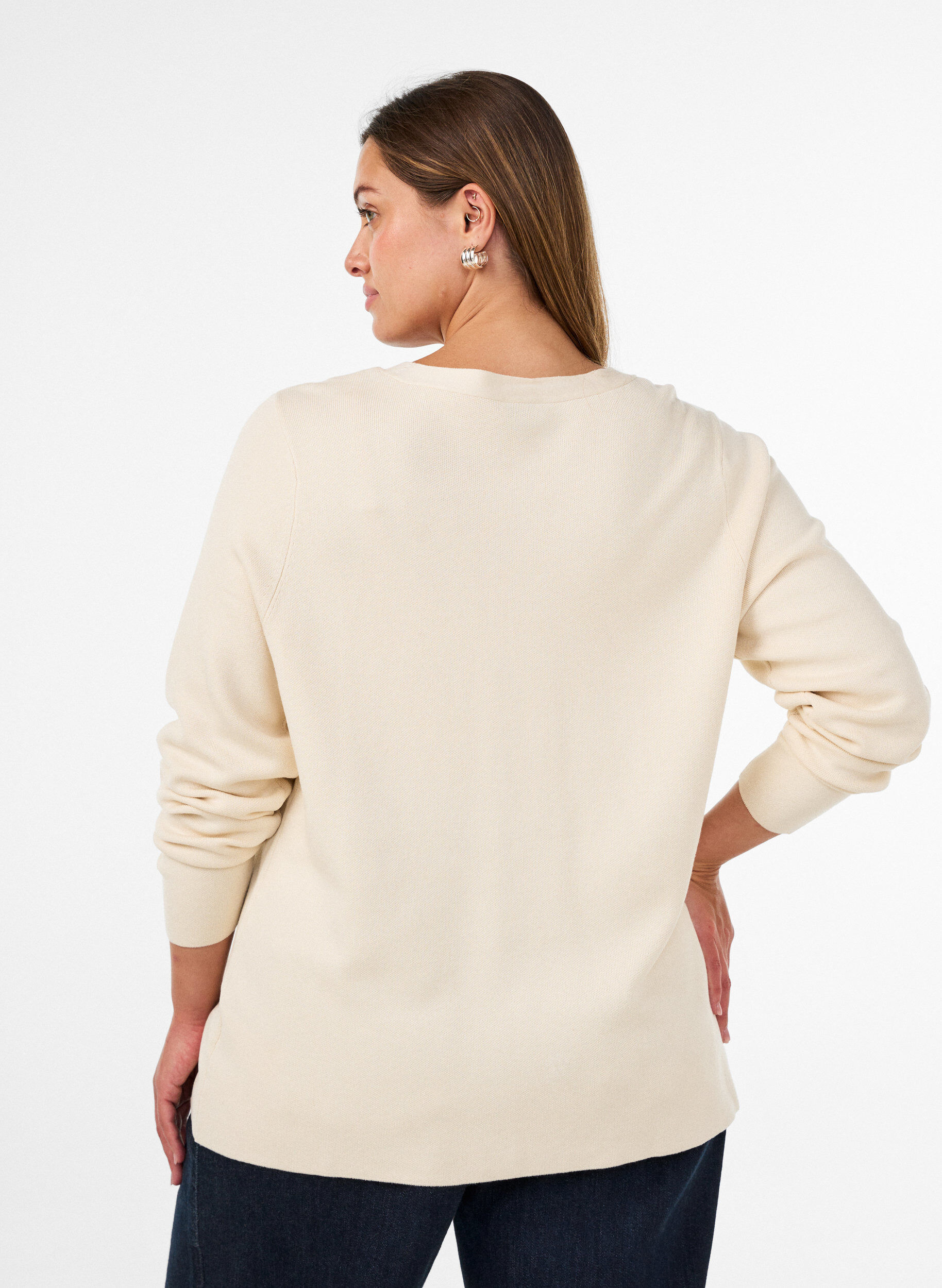 ZizzifashionFine-knit cardigan with decorative buttons, Vanilla, Model image number 2