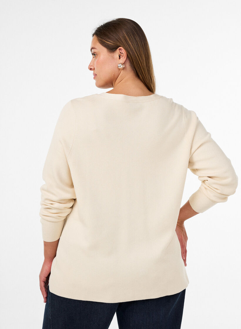 Fine-knit cardigan with decorative buttons, Vanilla, Model image number 2