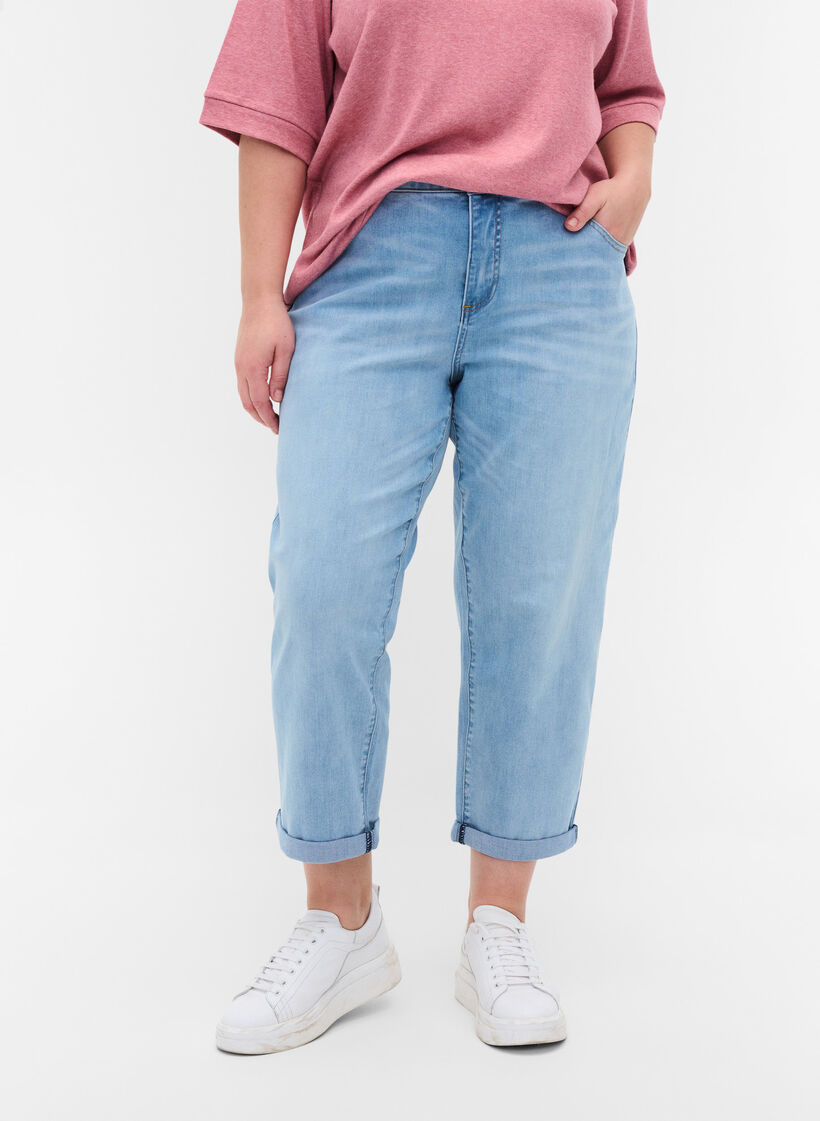 7/8 jeans with rolled up hems and high waist, Light Blue, Model image number 2