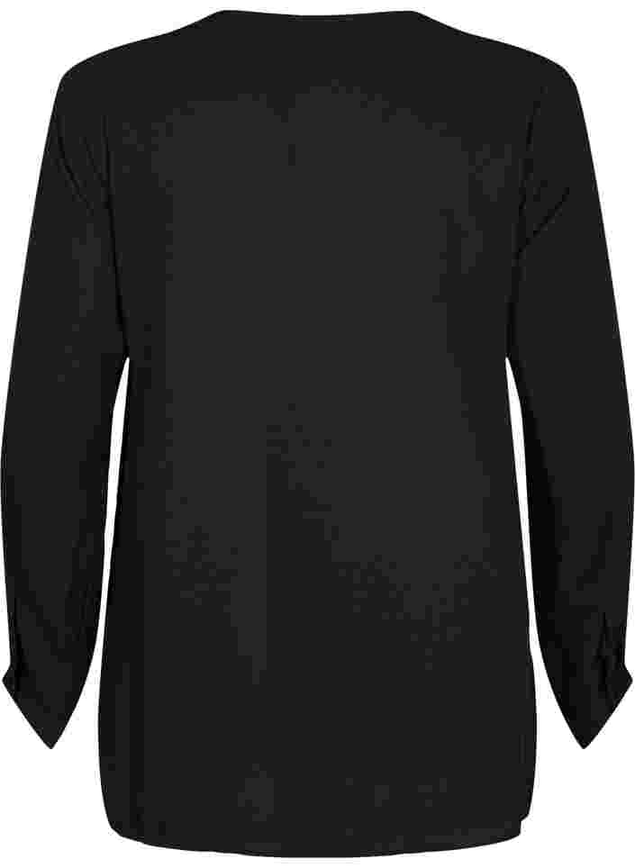 Solid colour shirt with v-neck, Black, Packshot image number 1