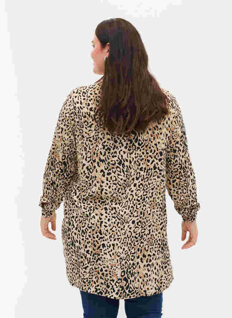 Leo printed tunic with long sleeves in viscose, Humus Leo, Model image number 1