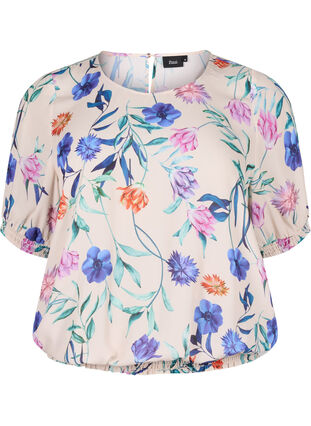 Floral blouse with smocking, Buttercream Blue Fl., Packshot image number 0