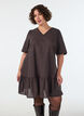Short checked dress with ruffle hem, Brown, Model image number 0