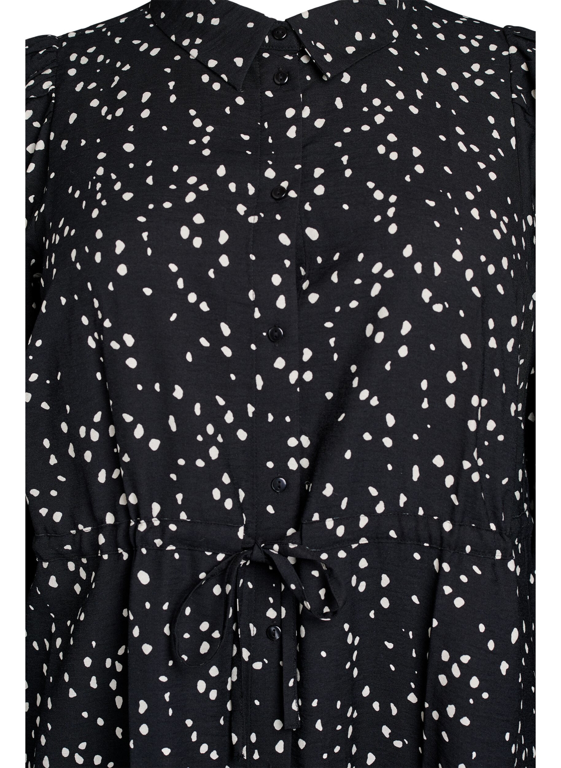 Zizzifashion Shirt dress with tie belt and print, Black, Packshot image number 2