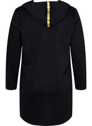 Long sweatshirt with v-neck and hood, Black, Packshot image number 1