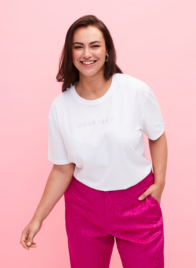 T-shirt in organic cotton with similistones, White, Model image number 0