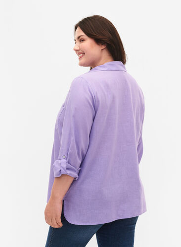Shirt blouse with button closure in cotton-linen blend, Lavender, Model image number 1