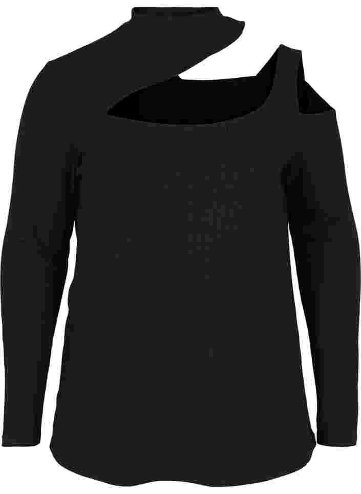 Long-sleeved top with cutouts, Black, Packshot image number 0
