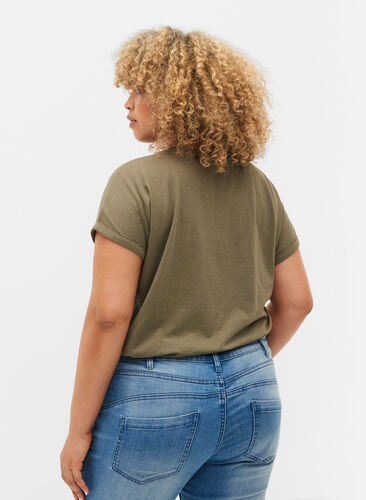 Short sleeved cotton blend t-shirt, Dusty Olive, Model image number 1