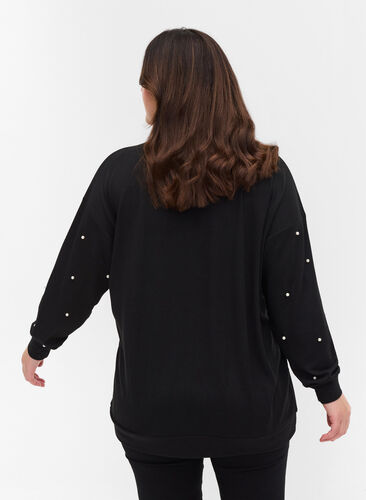 Knitted blouse with pearls, Black w. White Beads, Model image number 1