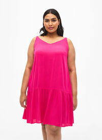 Viscose summer dress with straps, Raspberry Sorbet, Model