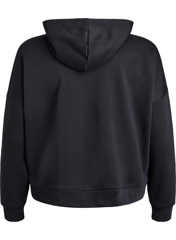 Hoodie with zipper and chest print, Black, Packshot image number 1