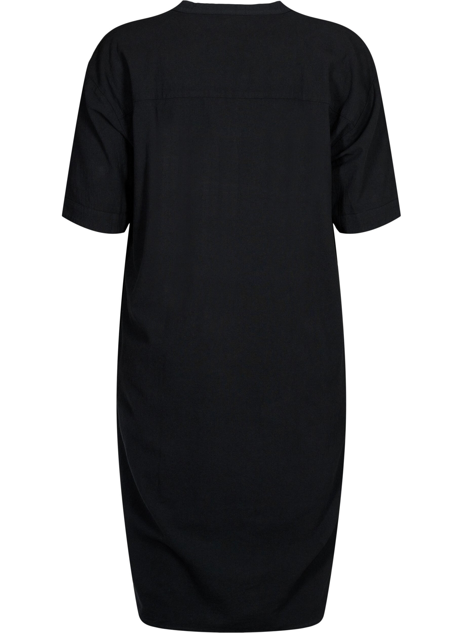 Zizzifashion FLASH - Short sleeved midi dress in cotton, Black, Packshot image number 1