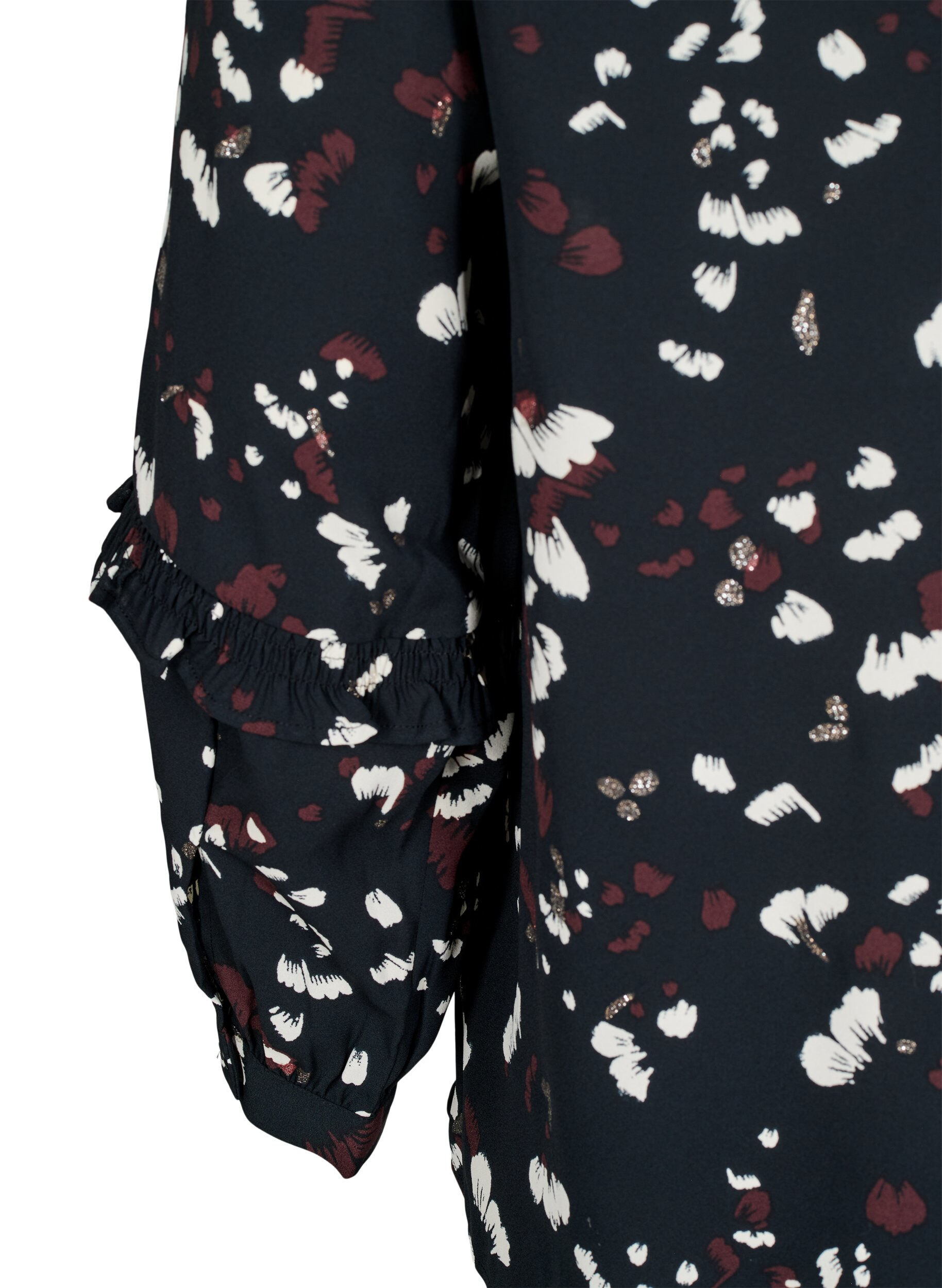 Zizzifashion Blouse with print and ruffle details, Black, Packshot image number 3