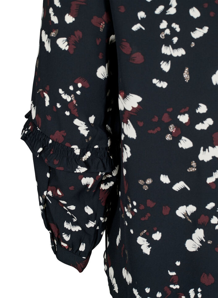 Blouse with print and ruffle details, Black, Packshot image number 3