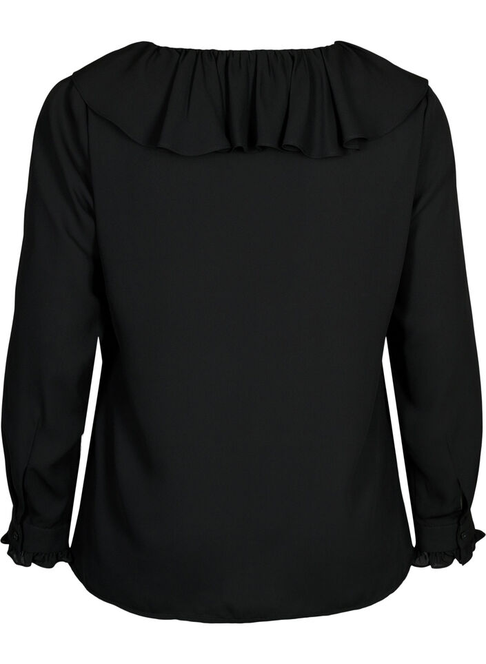 Long sleeve ruffle blouse, Black, Packshot image number 1