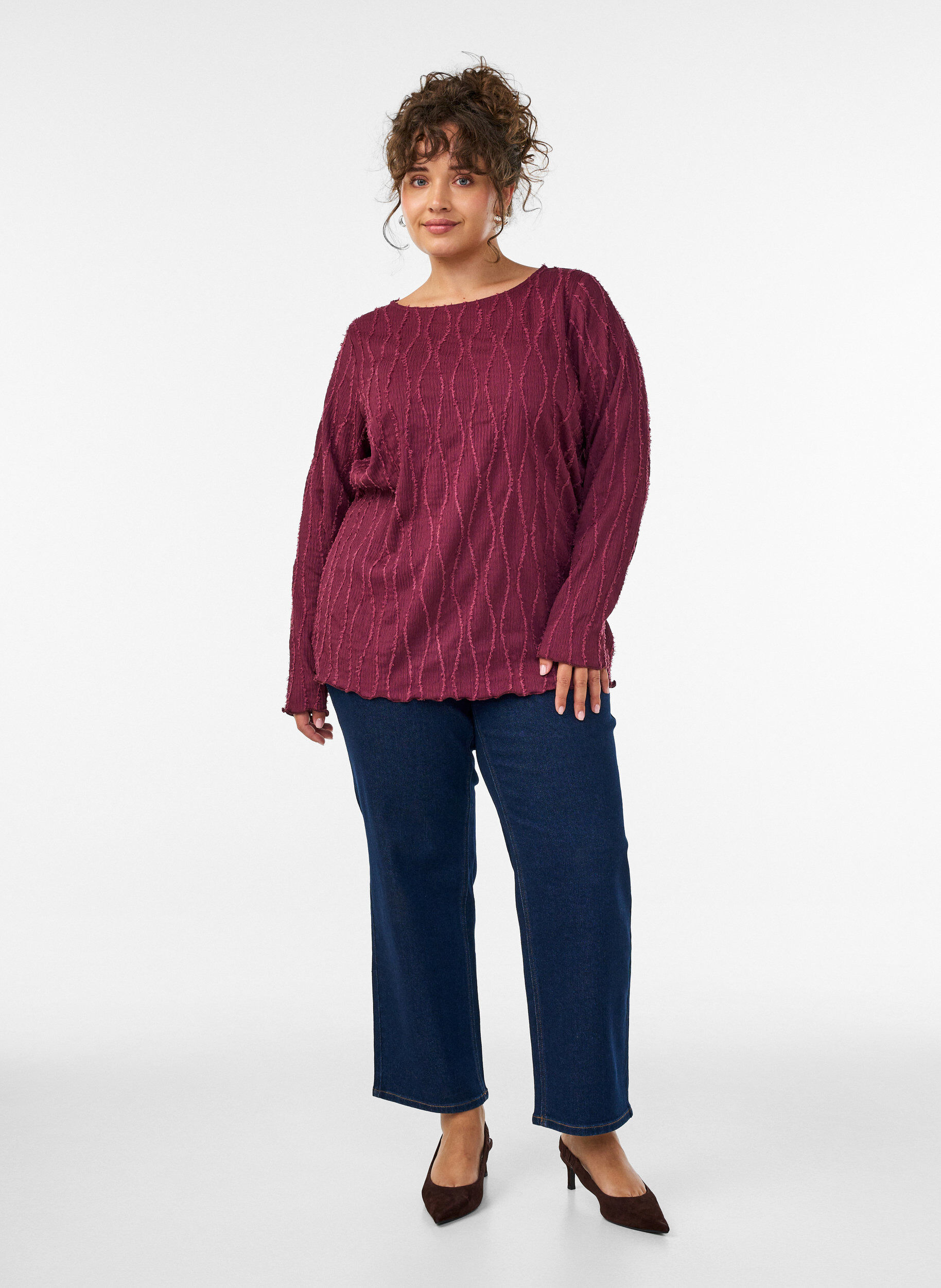 ZizzifashionJersey blouse with a wavy texture, Red, Model image number 1