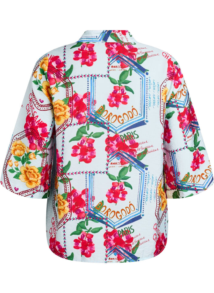 Shirt blouse with elbow-length sleeves and colourful print, Light Blue, Packshot