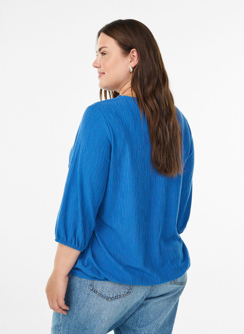 Blouse with texture and 3/4 sleeves, Blue, Model image number 2