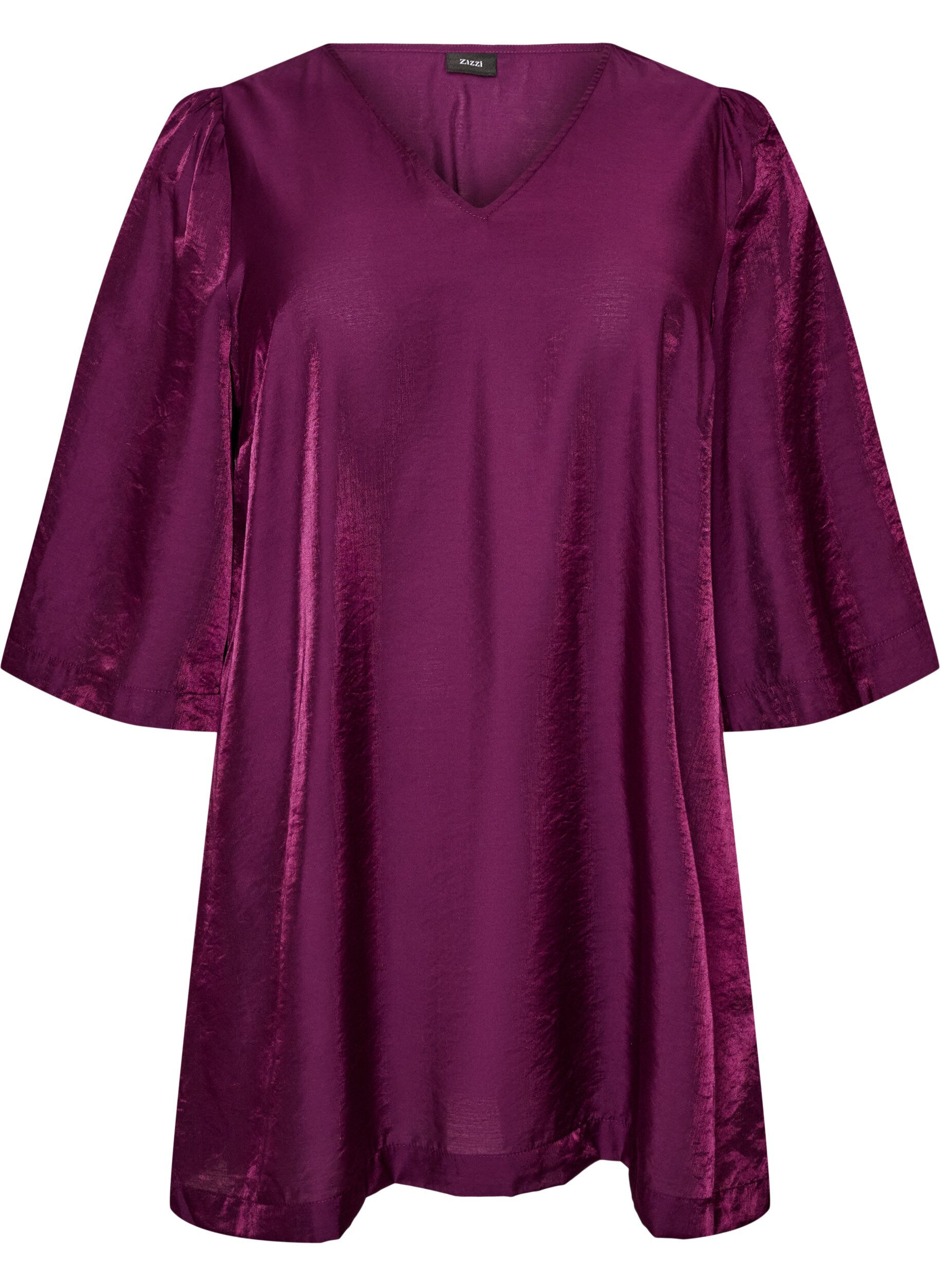 ZizzifashionShiny tunic with a V-neck and 3/4 sleeves, Purple, Packshot image number 0