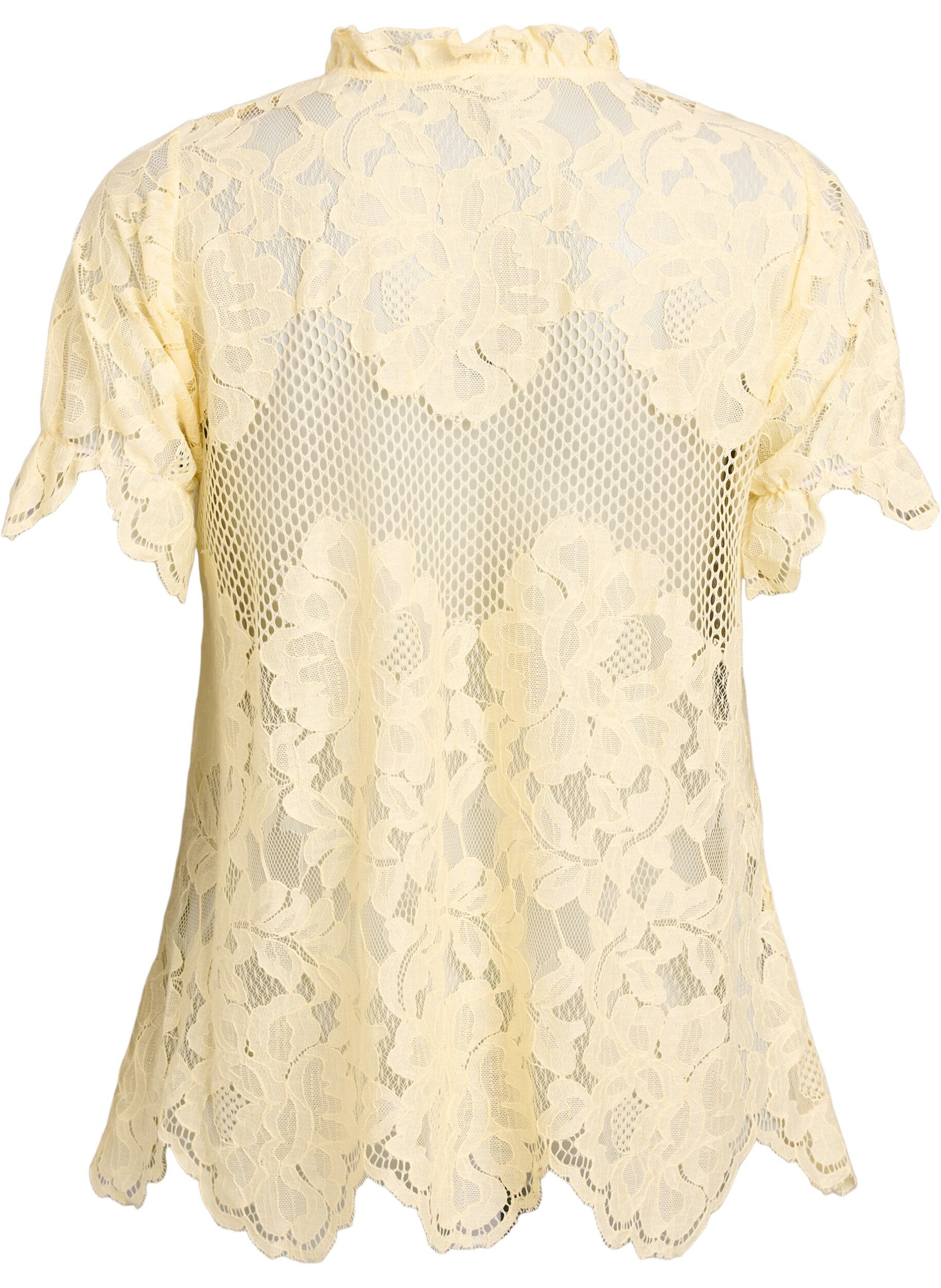 ZizzifashionLace blouse with ruffle collar and short sleeves, Yellow, Packshot image number 1