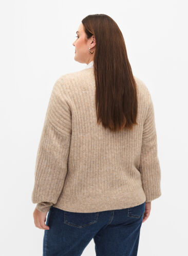 Melange cardigan in rib knit, Simply Taupe Mel., Model image number 1