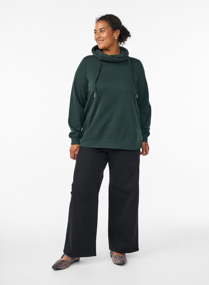 FLASH - Sweatshirt with high collar and pockets, Green, Model image number 1