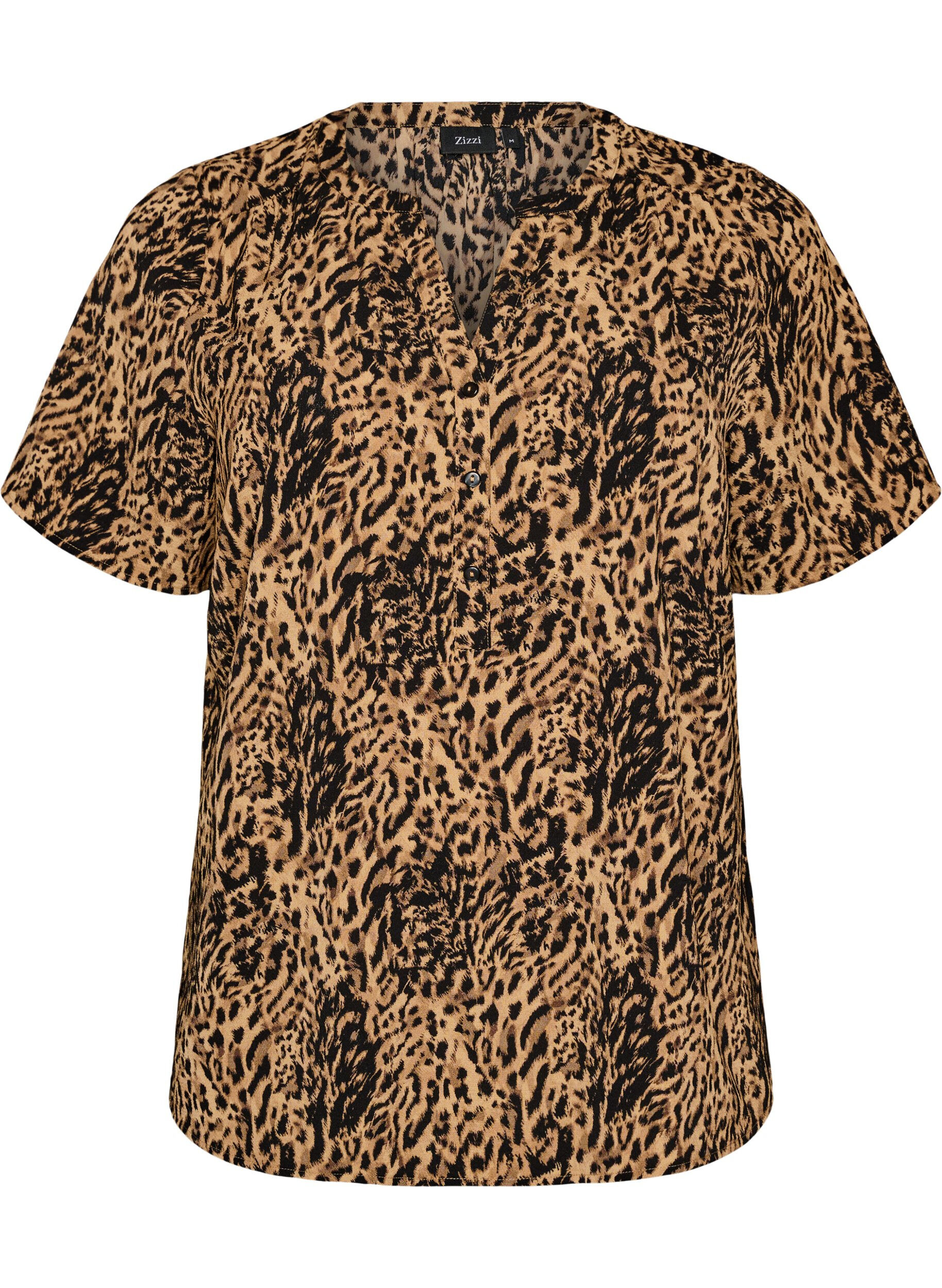 Zizzifashion Blouse with short sleeves and v-neck, Brown, Packshot image number 0