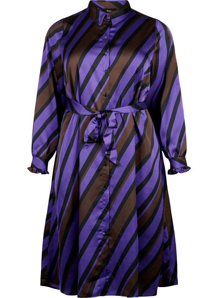Satin shirt dress with diagonal stripes, Stripe AOP, Packshot image number 0