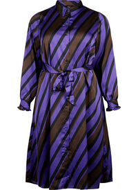 Satin shirt dress with diagonal stripes