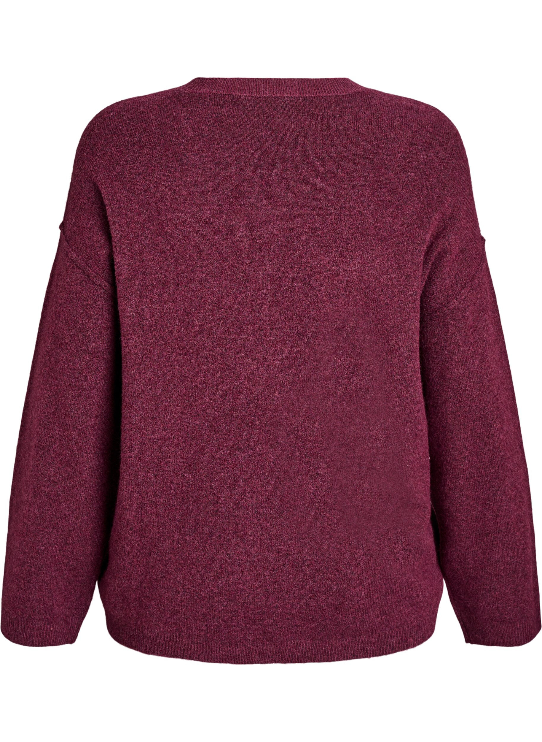 ZizzifashionLoose knit sweater with prominent seams, Dark Bordeaux, Packshot image number 1