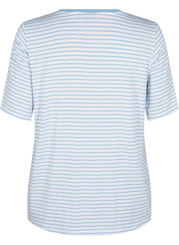 Striped T-shirt in lyocell with round neck, Light Blue, Packshot image number 1