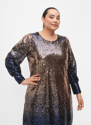 Sequin dress with balloon sleeves, Evening Blue Cobber, Model image number 2
