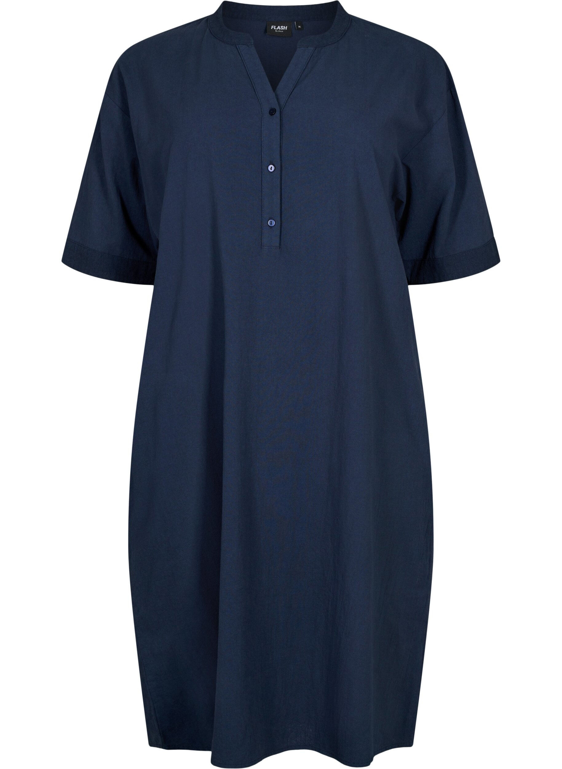Zizzifashion FLASH - Short sleeved midi dress in cotton, Navy Blazer, Packshot image number 0