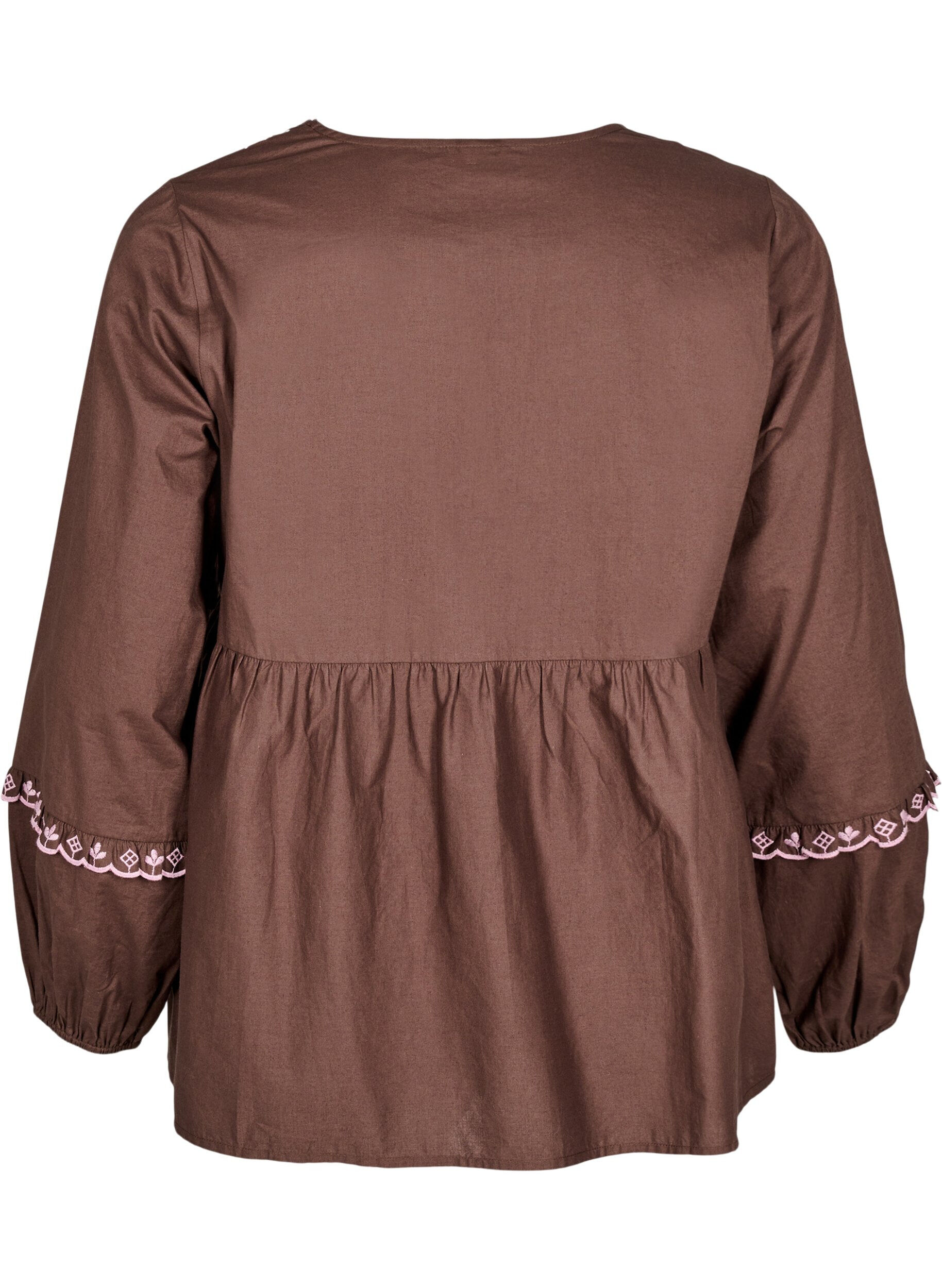 Zizzifashion Blouse with open front and embroidered details, Brown, Packshot image number 1