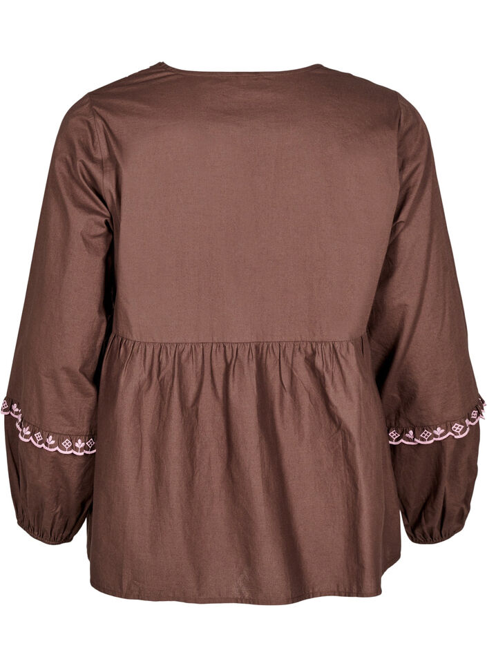 Blouse with open front and embroidered details, Brown, Packshot image number 1