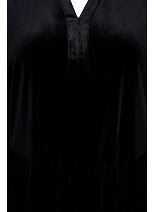 Velvet dress with ruffle collar and 3/4 sleeves, Black, Packshot image number 2