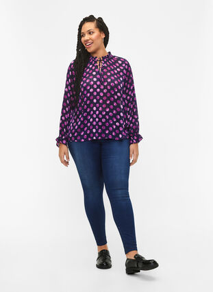 Long sleeve blouse with ruffles and print, Medieval Bl. Dot AOP, Model image number 2
