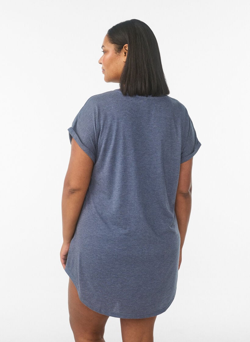 Short sleeve nightgown with text print, Grey, Model image number 2